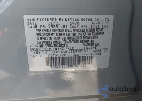 2021 Nissan Kicks Sv Xtronic Cvt z USA, uszkodzony, nr VIN 3N1CP5CV3ML562810